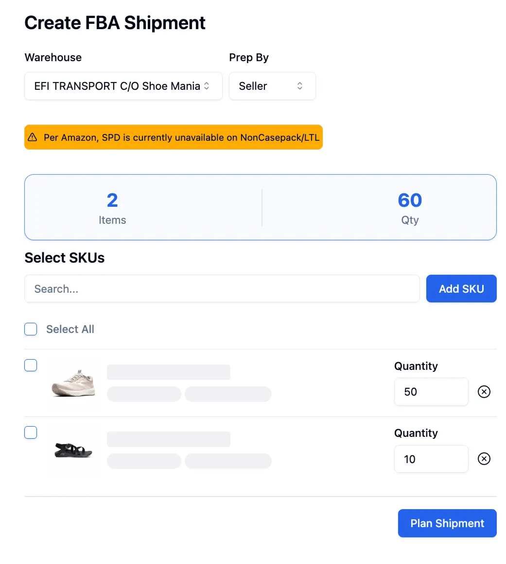 FBA Shipments tool